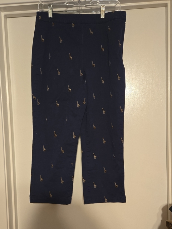 Coldwater Creek Pants - Coldwater Creek Navy and Tan Giraffe Embroidered Cropped Pants
